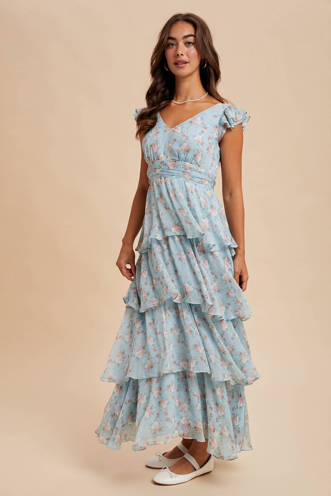 TIERED CHIFFON FLORAL DRESS