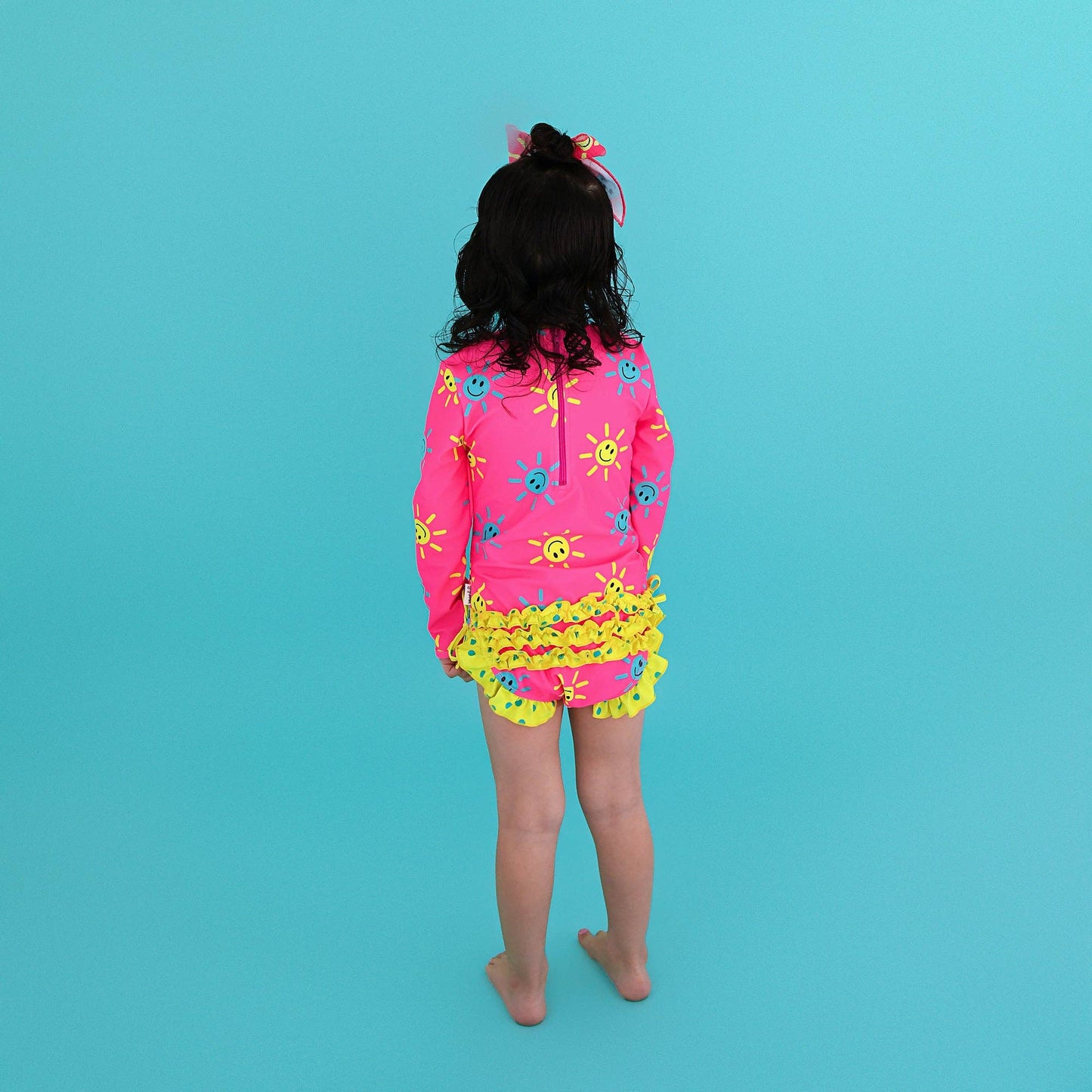 Brittany Smiley Faces LONG SLEEVE RASH GUARD SWIMSUIT