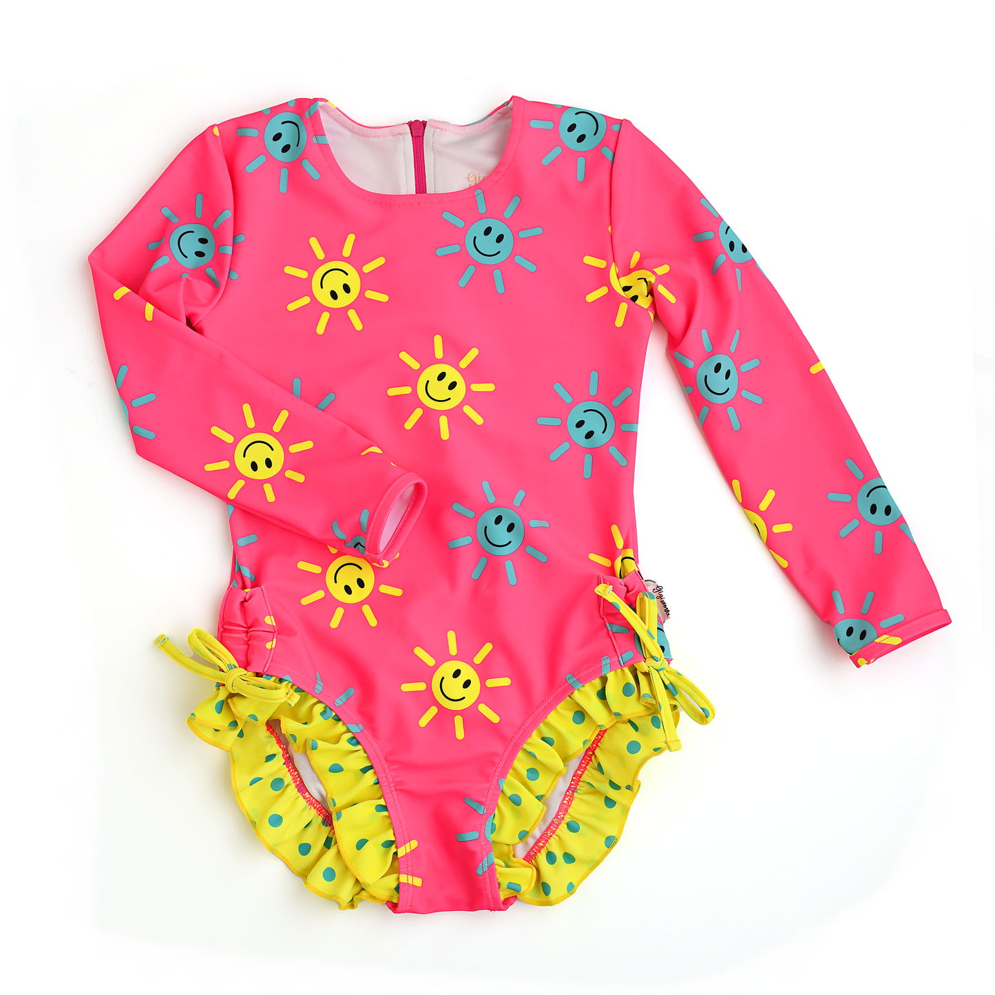 Brittany Smiley Faces LONG SLEEVE RASH GUARD SWIMSUIT