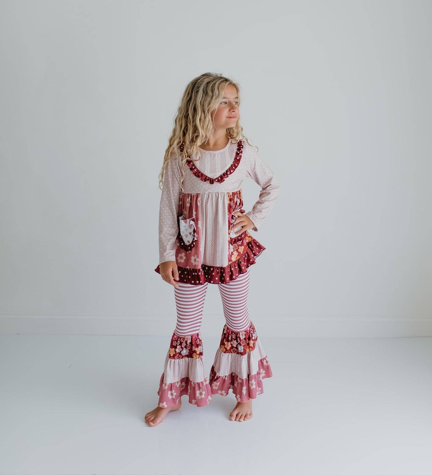Floral Bell Bottom Ruffle Pant Set