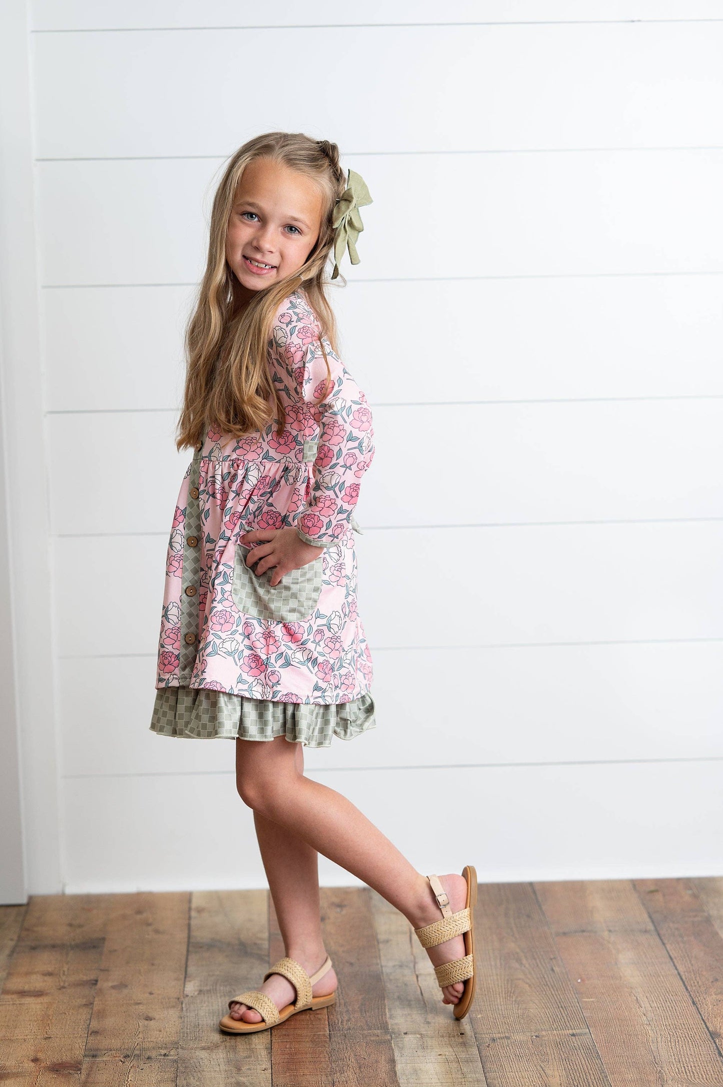 Rose Floral & Sage Check Dress