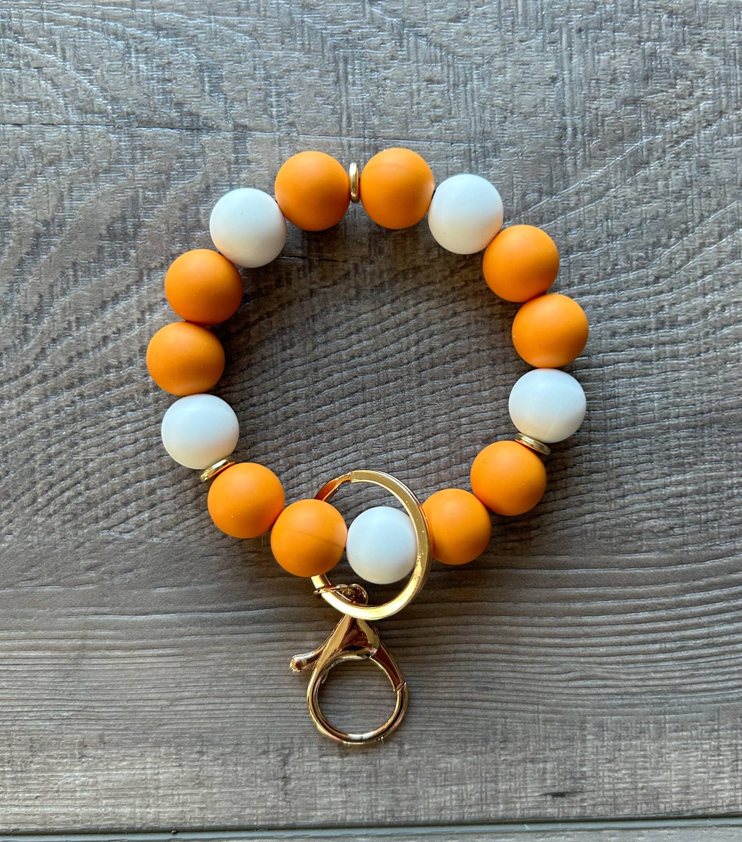 Game Day Wristlet Keychain in Orange and White