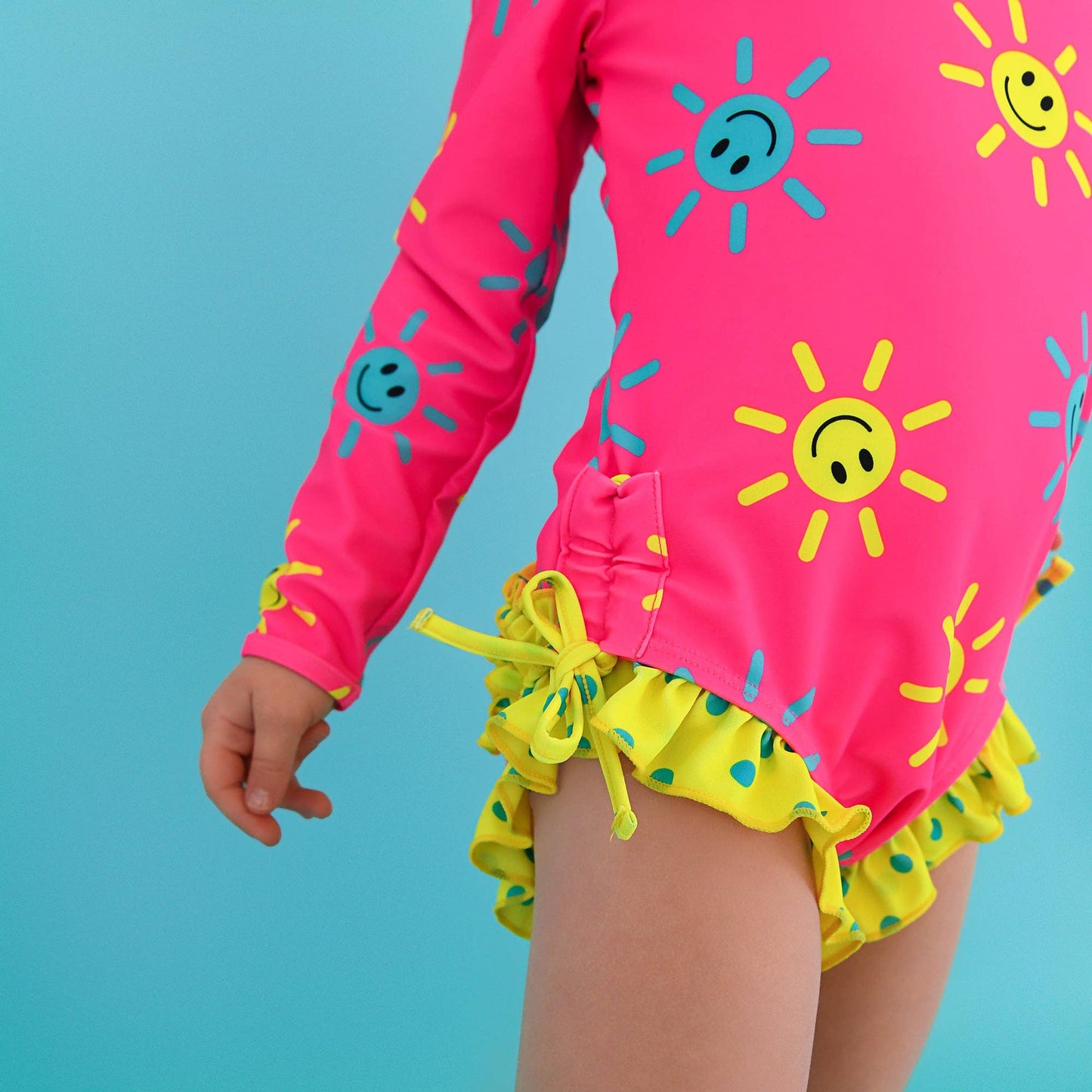 Brittany Smiley Faces LONG SLEEVE RASH GUARD SWIMSUIT