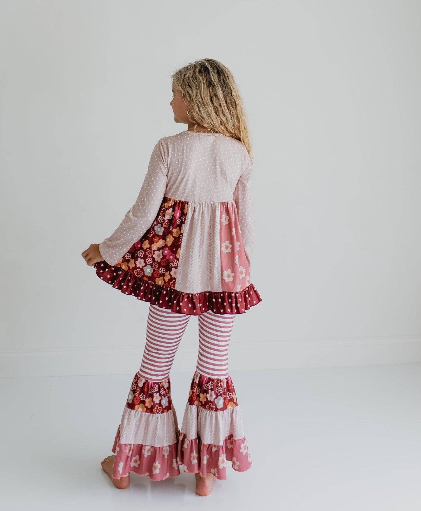 Floral Bell Bottom Ruffle Pant Set