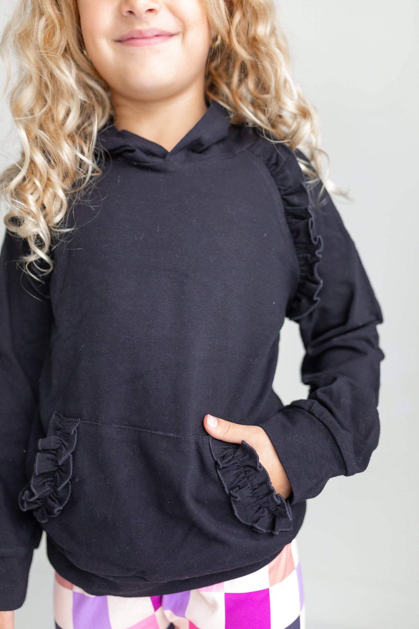 Ruffle Hoodie & Checkered Leggings Set