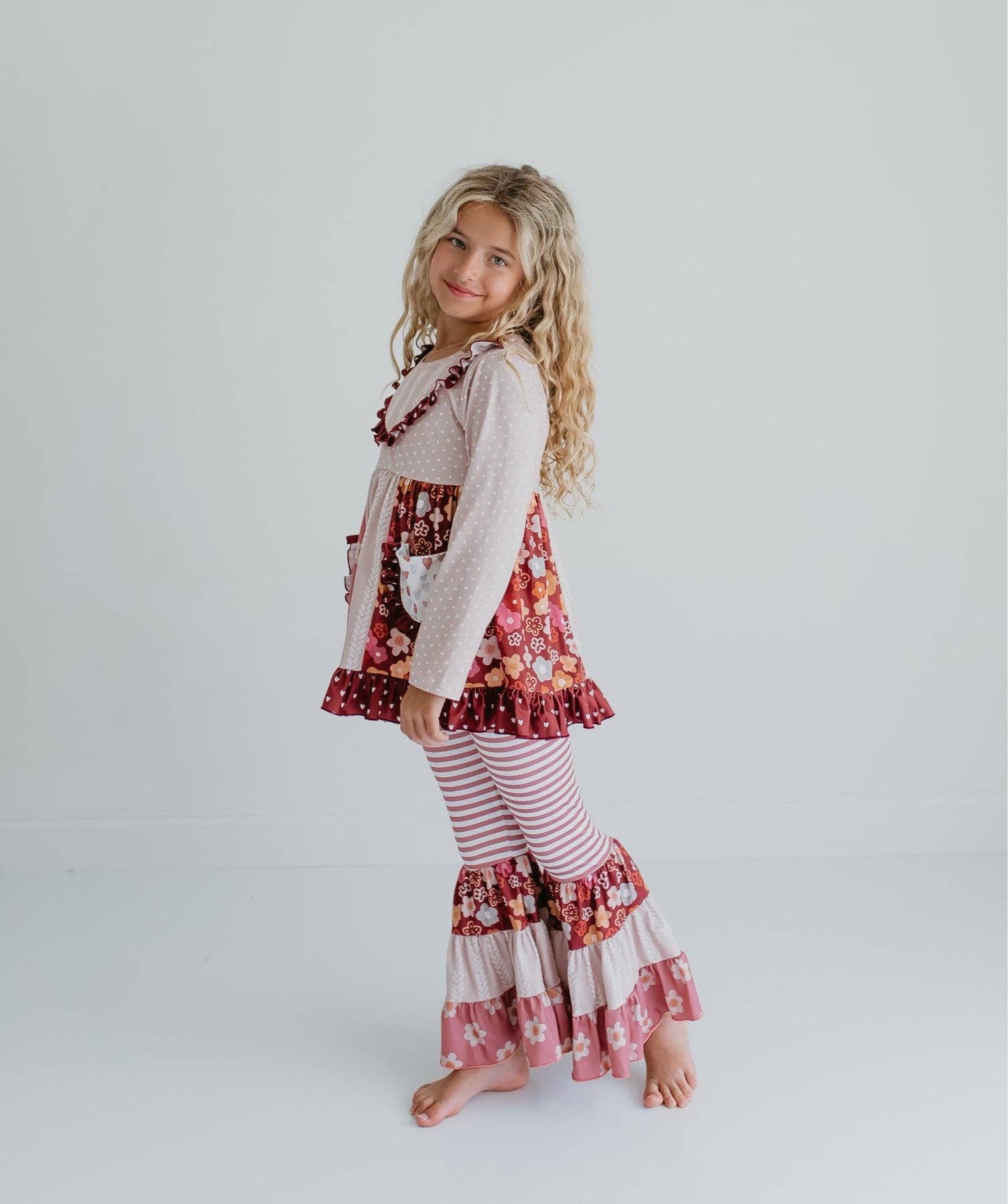 Floral Bell Bottom Ruffle Pant Set