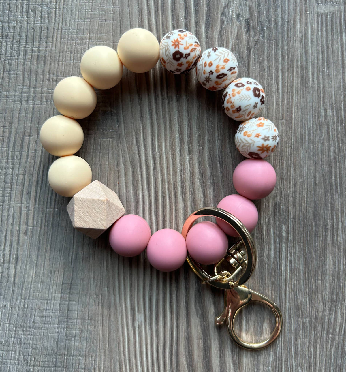 Fall Tri Color Printed Bead Wristlet Keychain