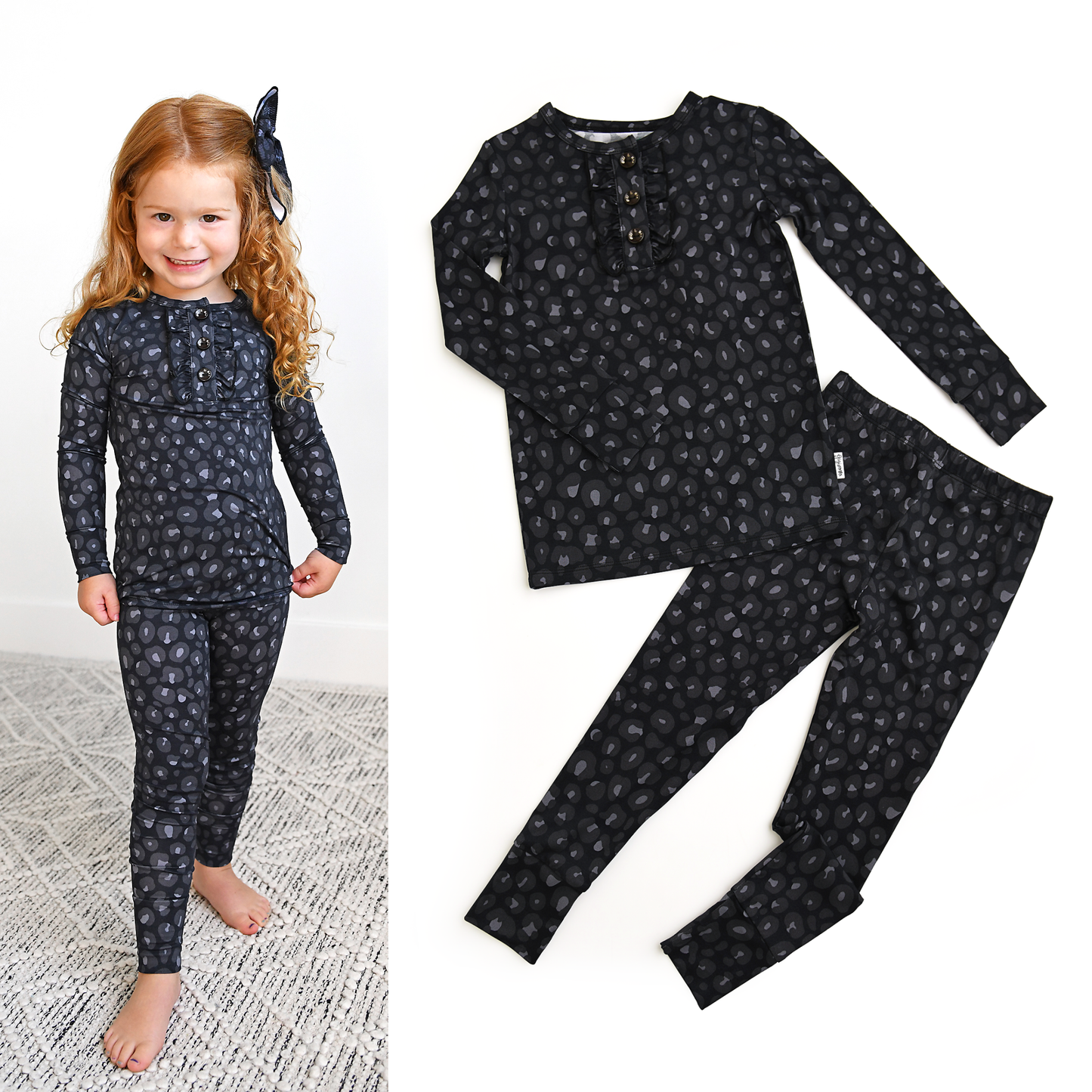 Ash Black Leopard RUFFLE TWO PIECE