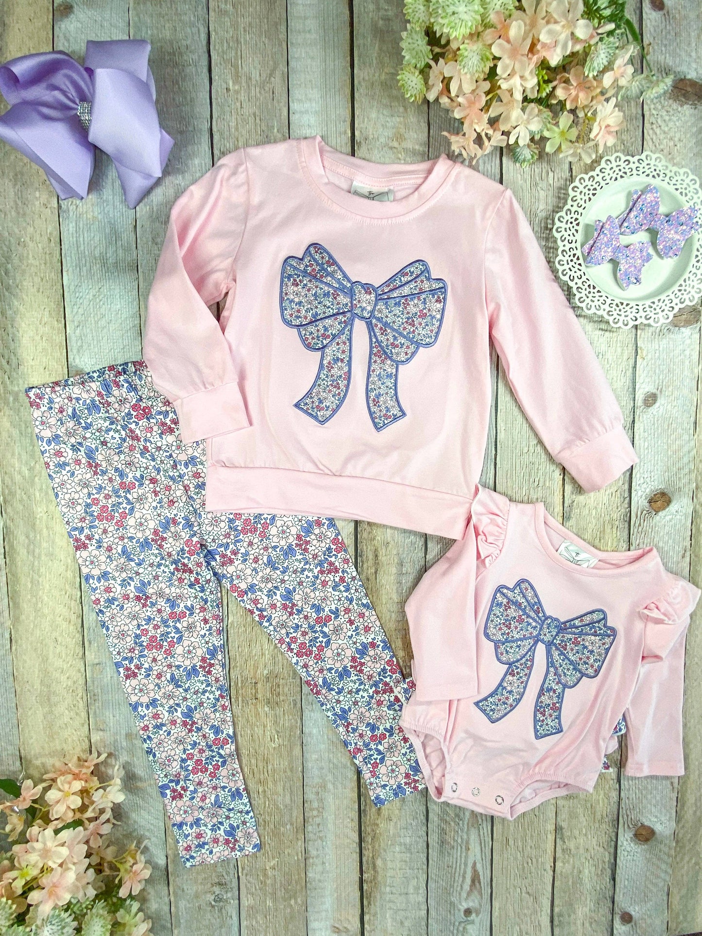 Bow Applique Leggings Set
