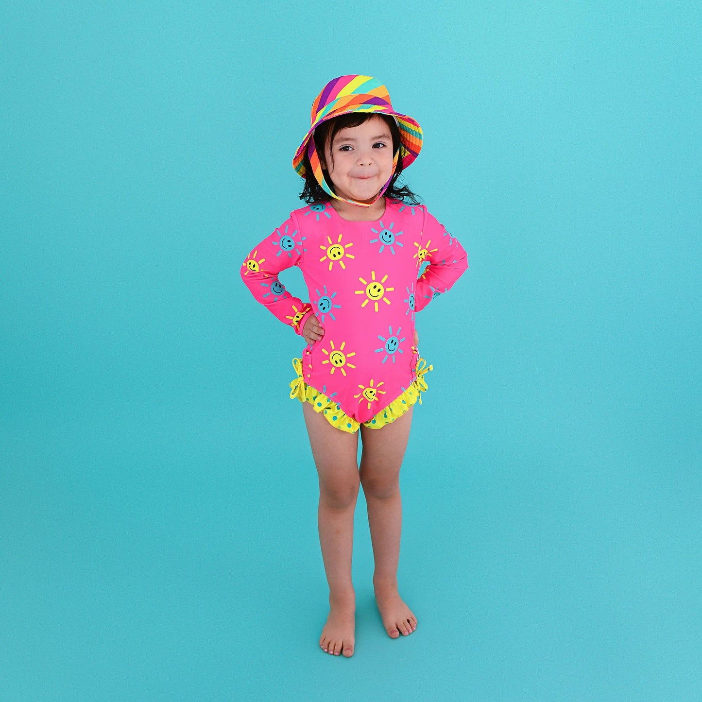Brittany Smiley Faces LONG SLEEVE RASH GUARD SWIMSUIT