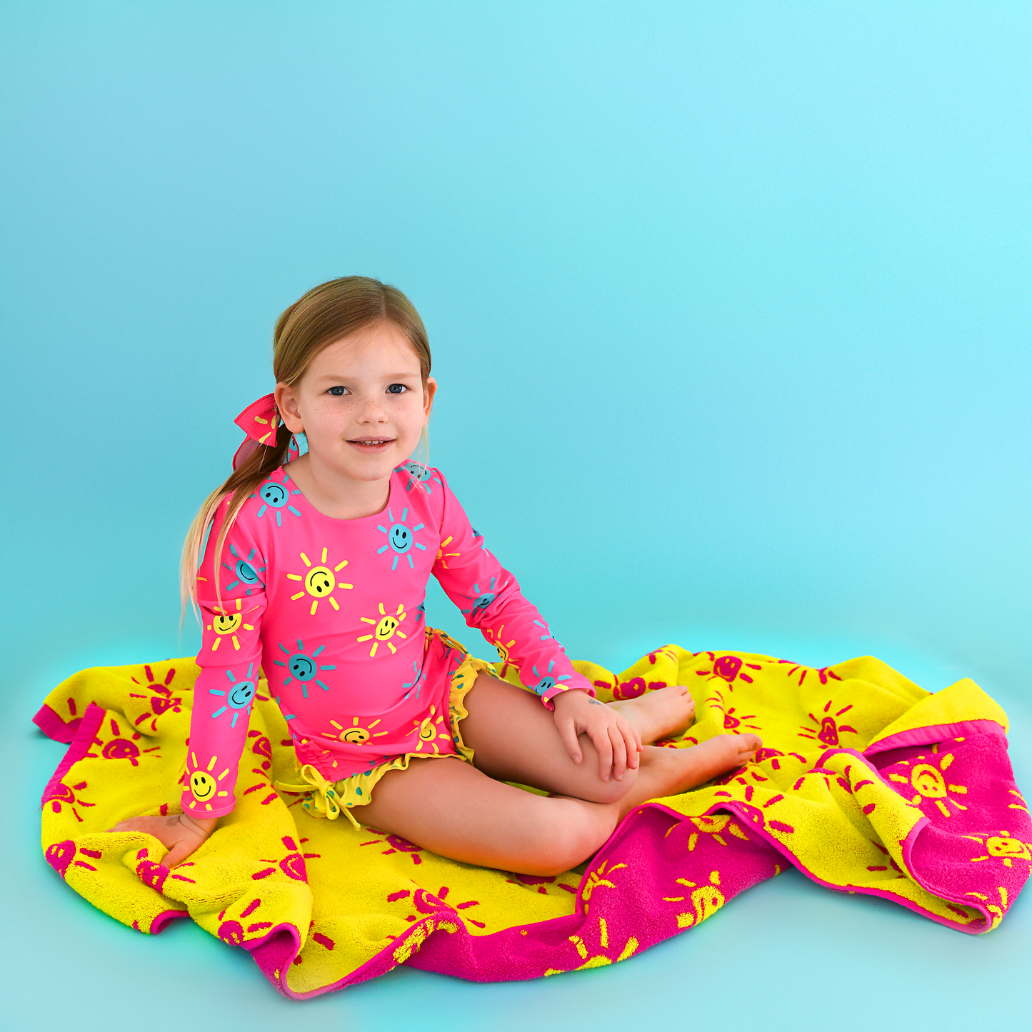 Brittany Smiley Faces LONG SLEEVE RASH GUARD SWIMSUIT