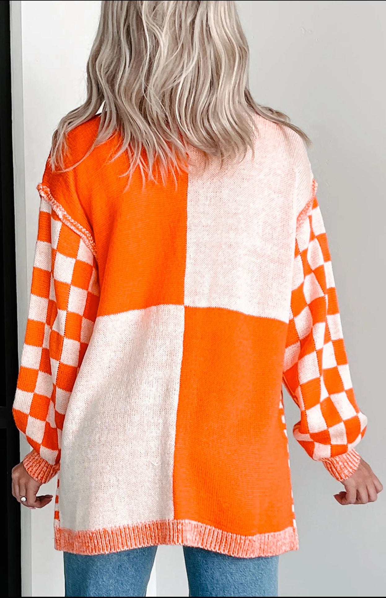 Orange Check Cardigan