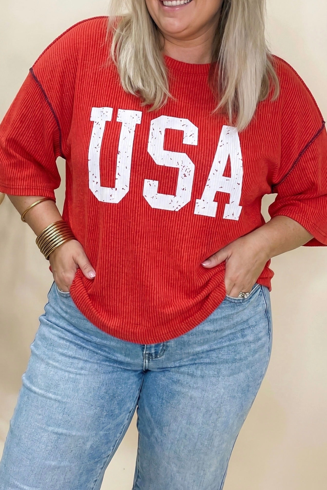USA Ribbed Top in Plus