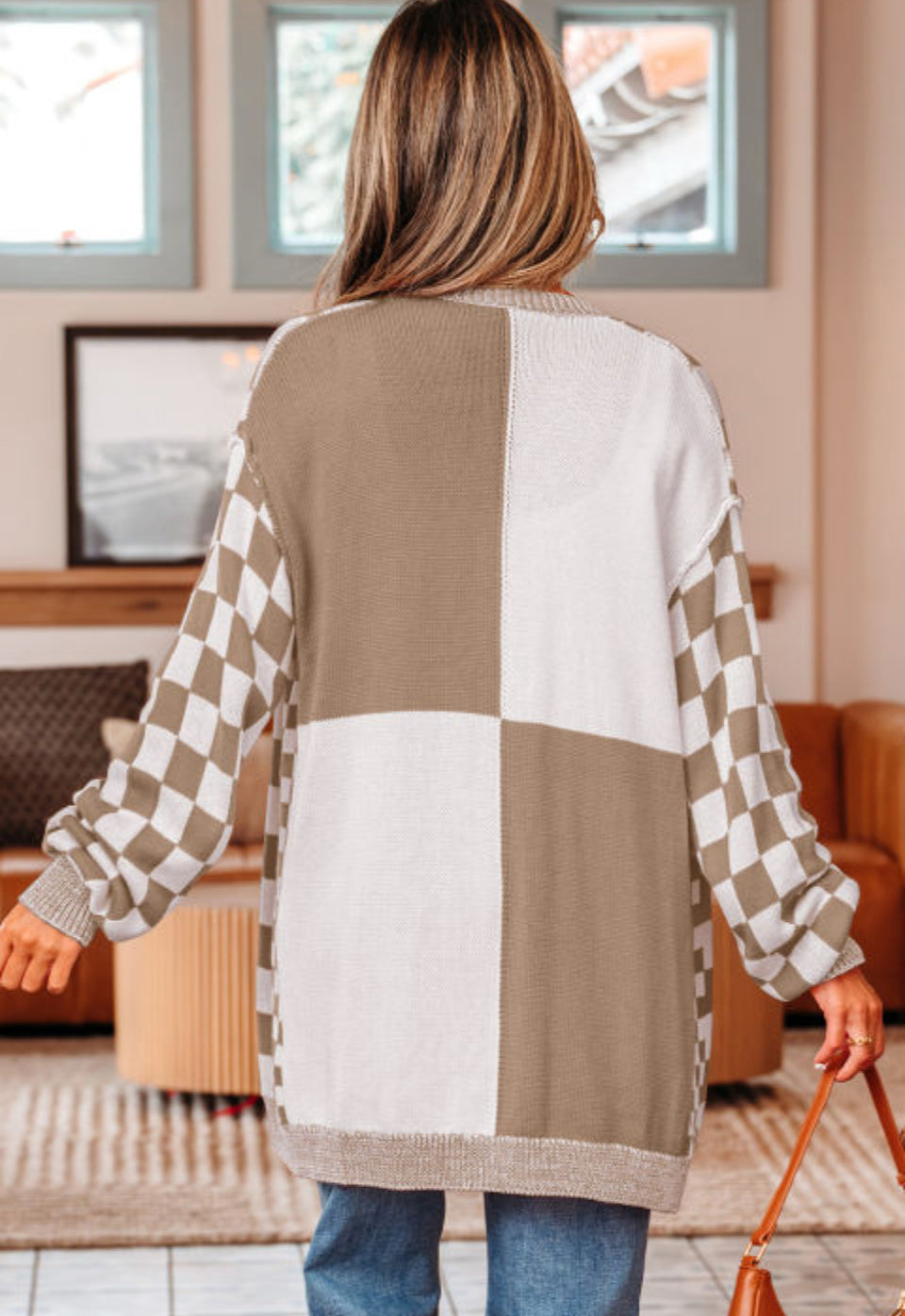 Tan Check Cardigan