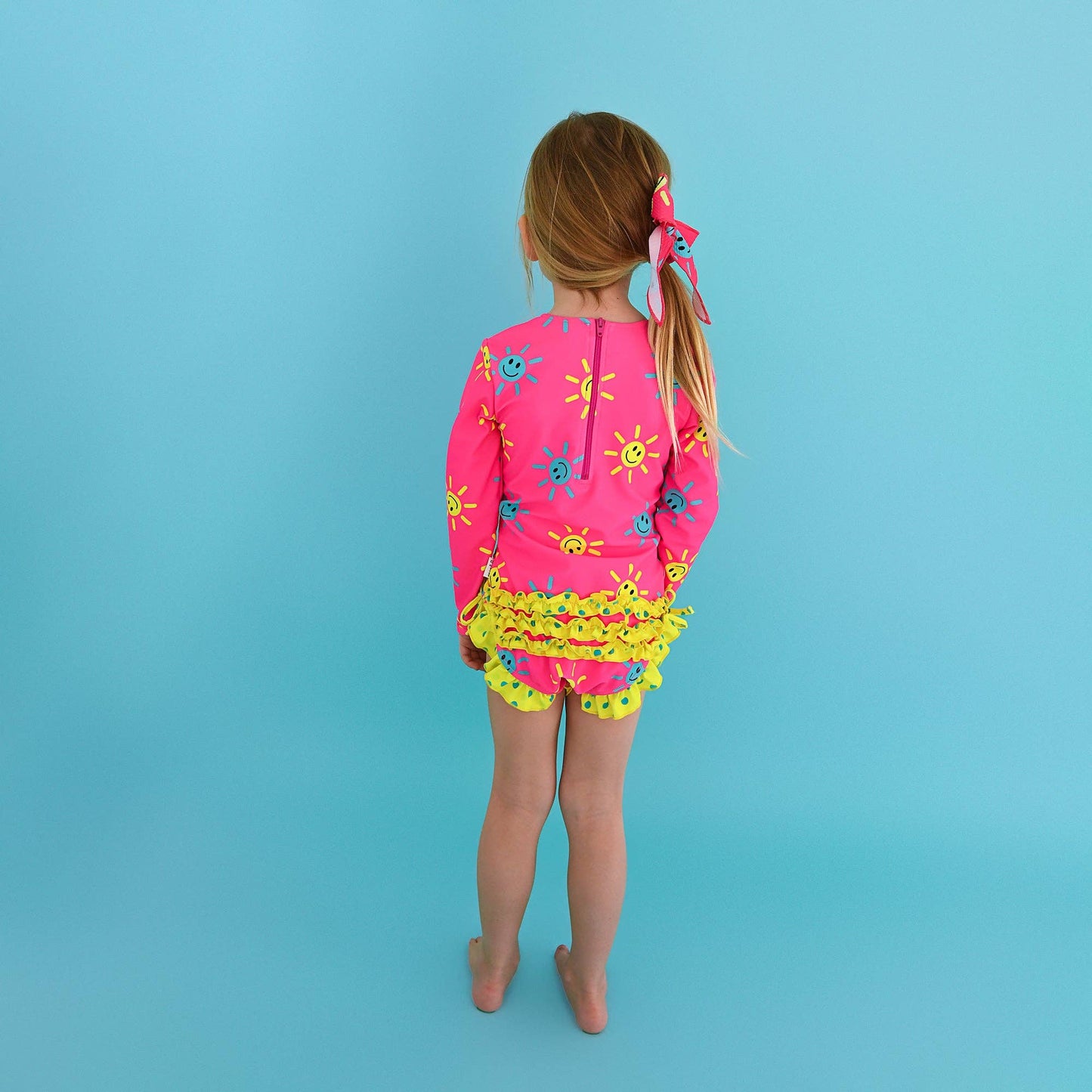 Brittany Smiley Faces LONG SLEEVE RASH GUARD SWIMSUIT