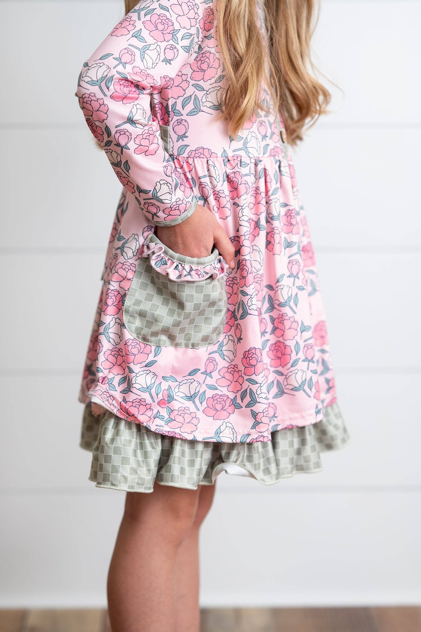 Rose Floral & Sage Check Dress