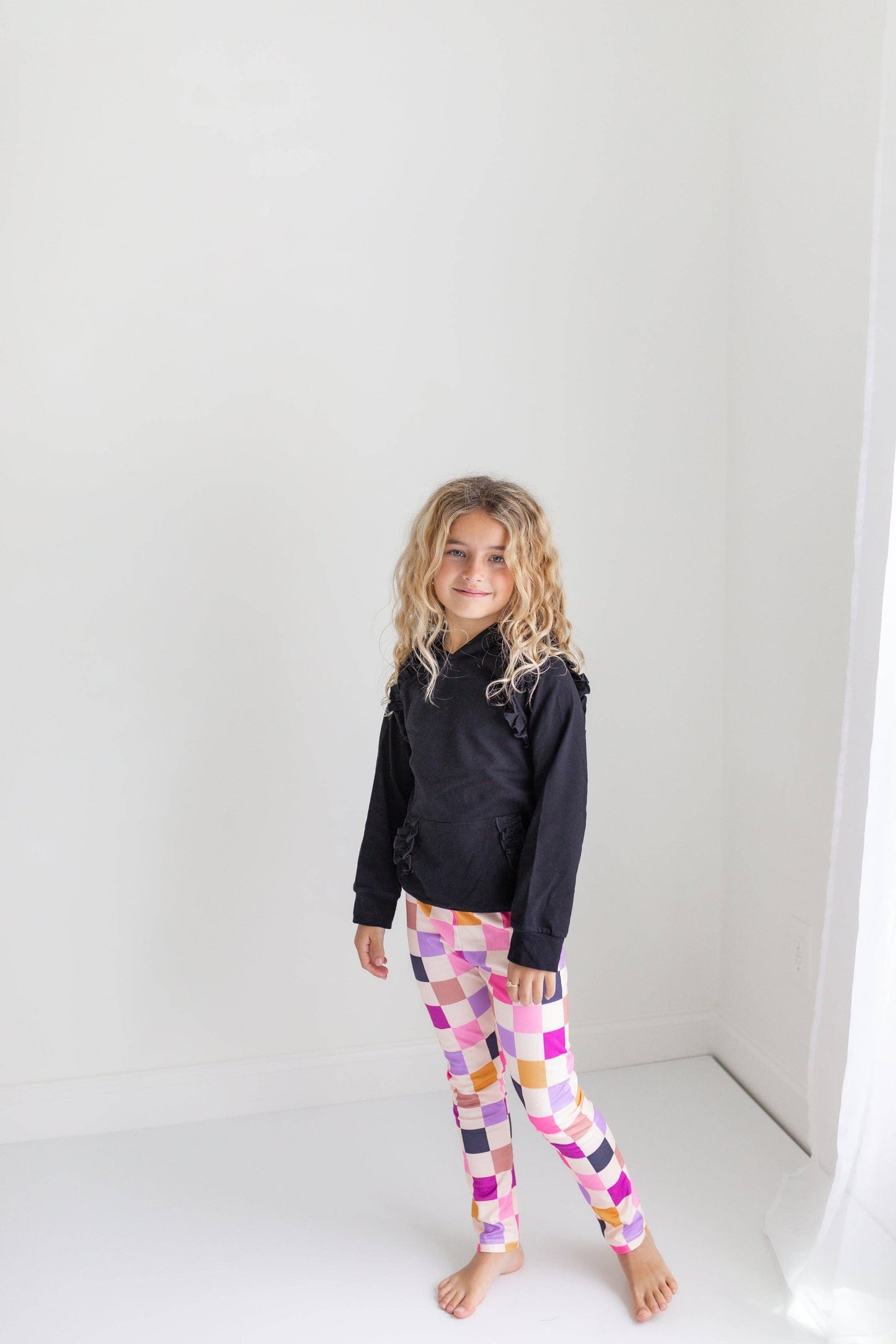 Ruffle Hoodie & Checkered Leggings Set