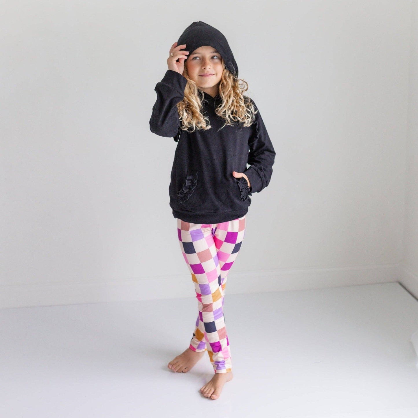 Ruffle Hoodie & Checkered Leggings Set