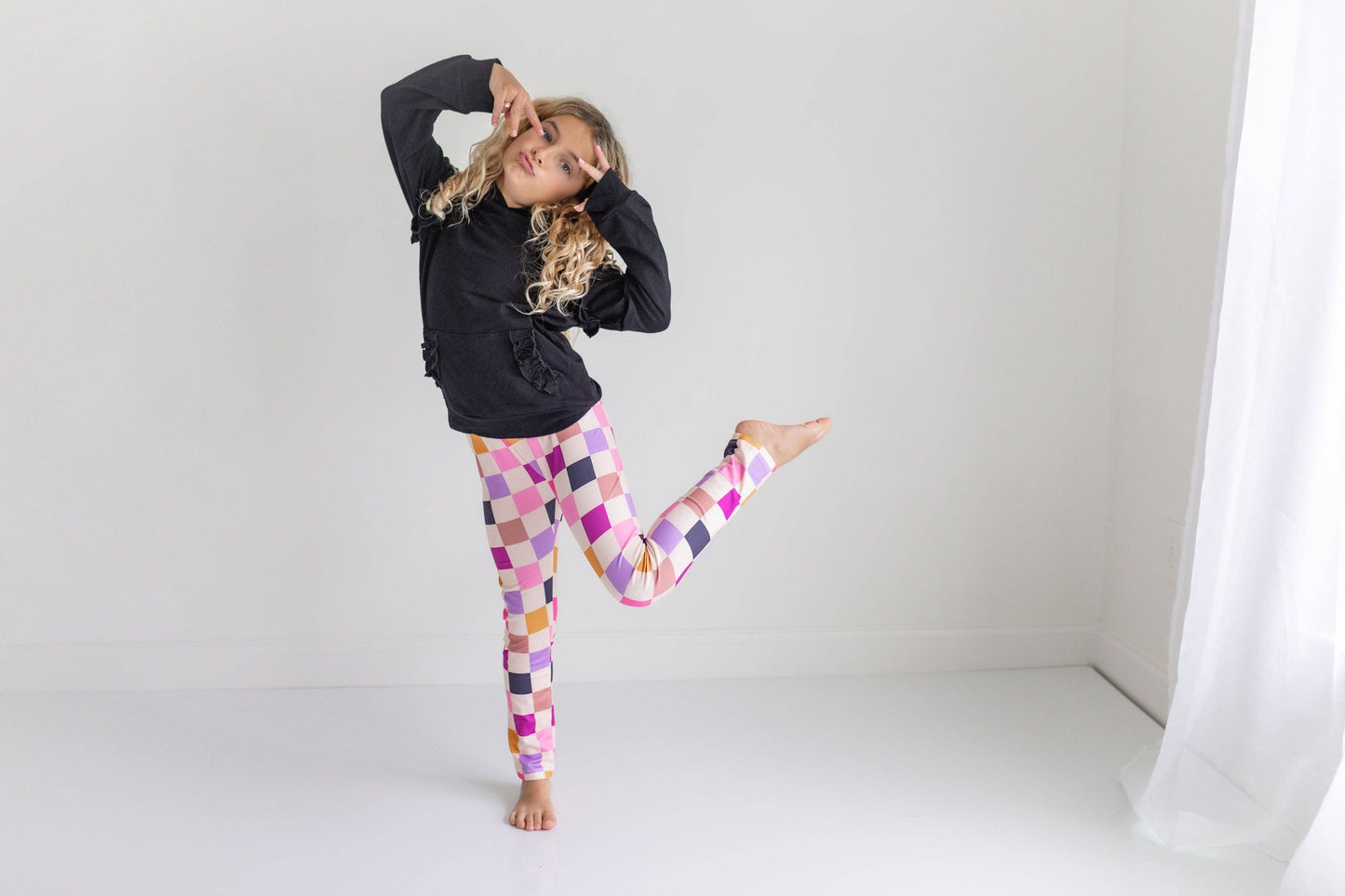 Ruffle Hoodie & Checkered Leggings Set