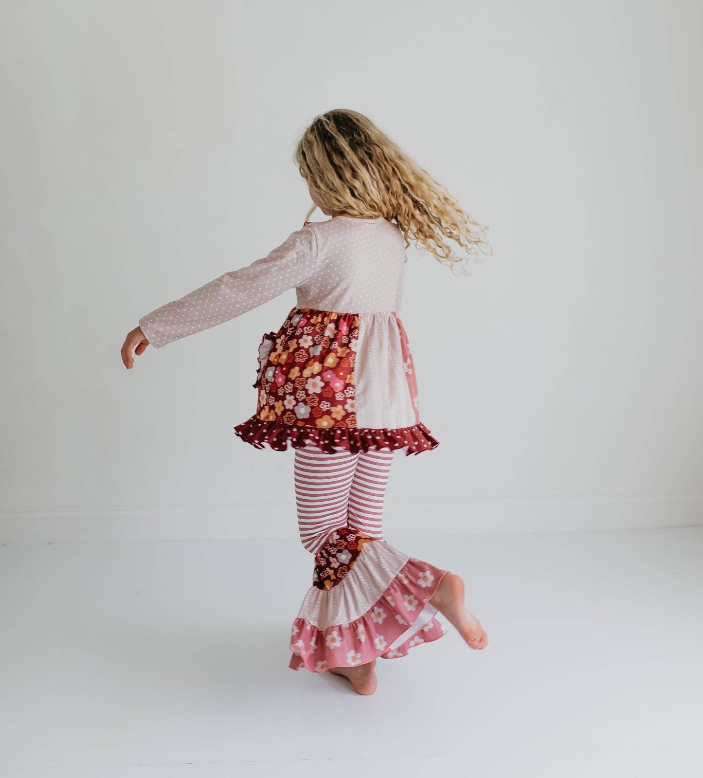 Floral Bell Bottom Ruffle Pant Set