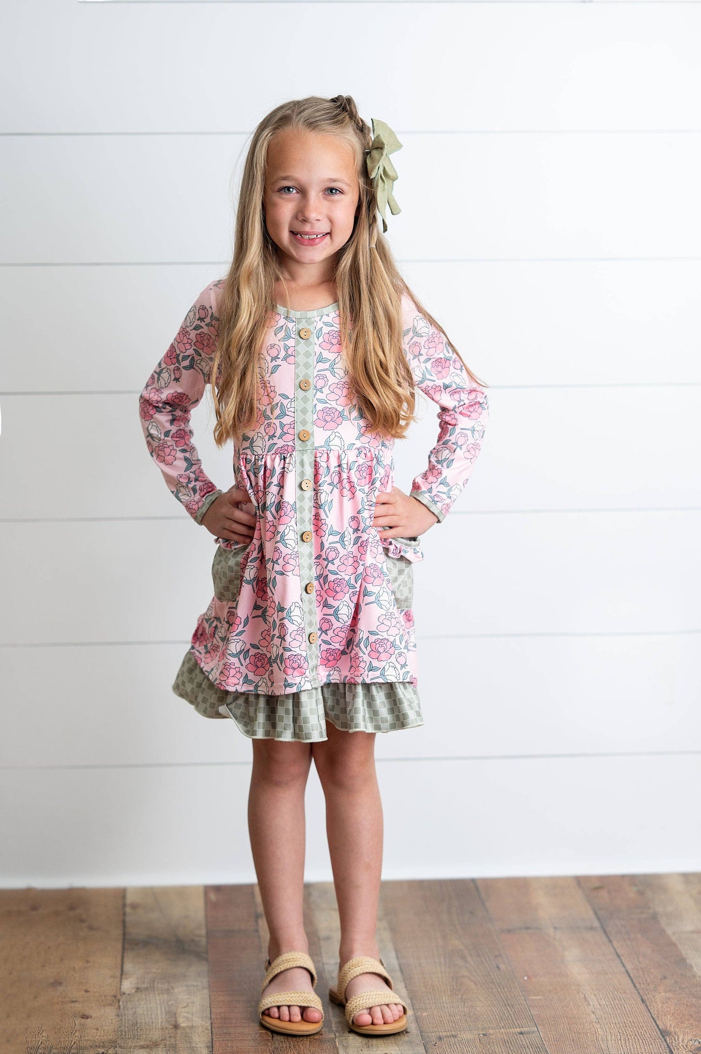 Rose Floral & Sage Check Dress