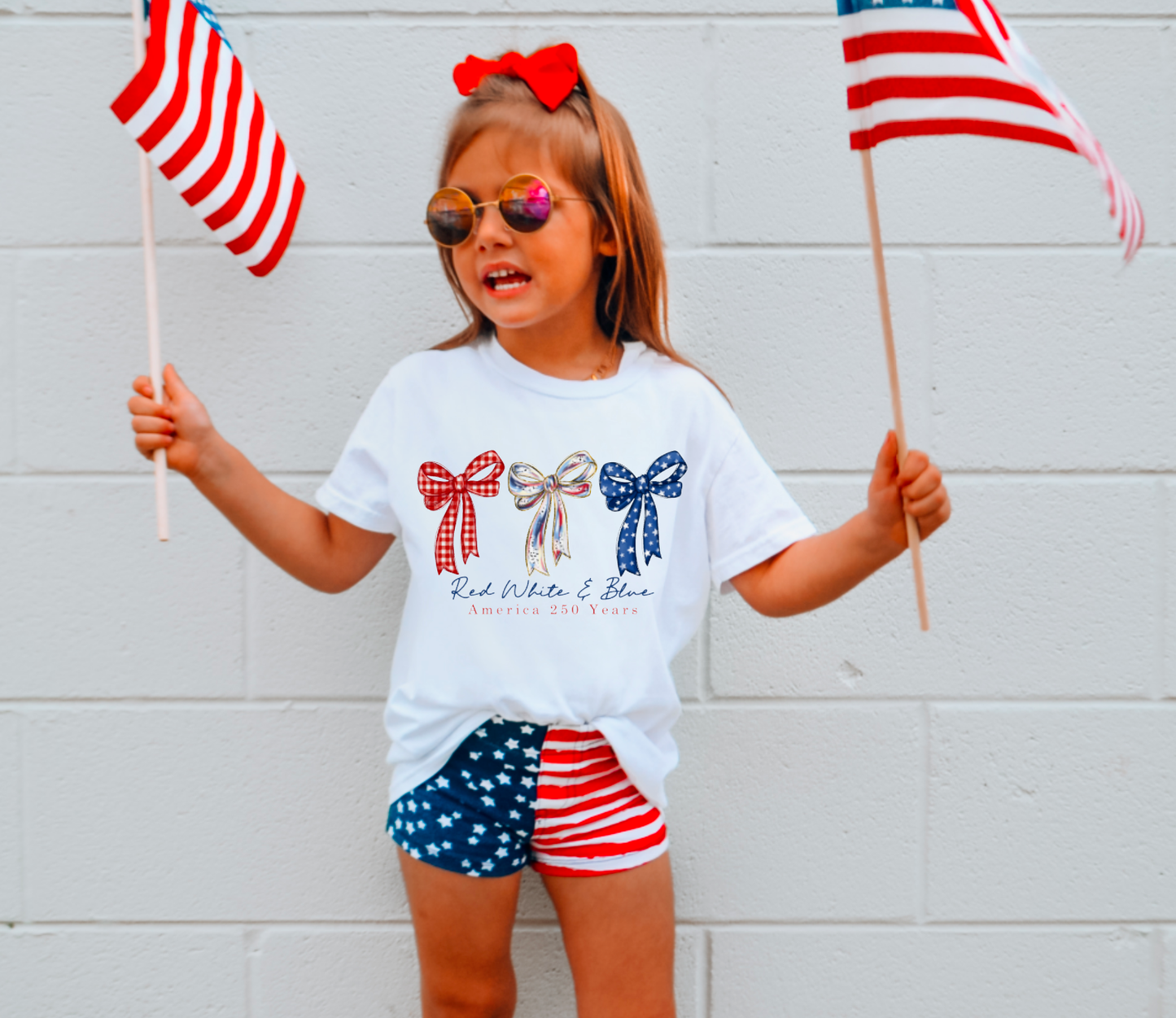 YOUTH Red White & Blue Bows Tee