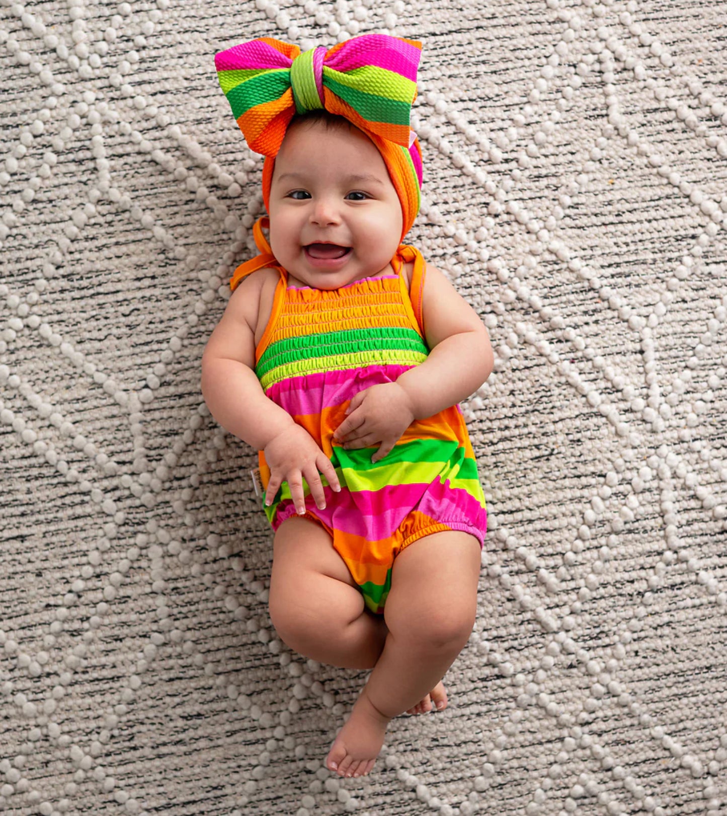 Stephanie Stripe Smocked Bubble Romper by Gigi & Max