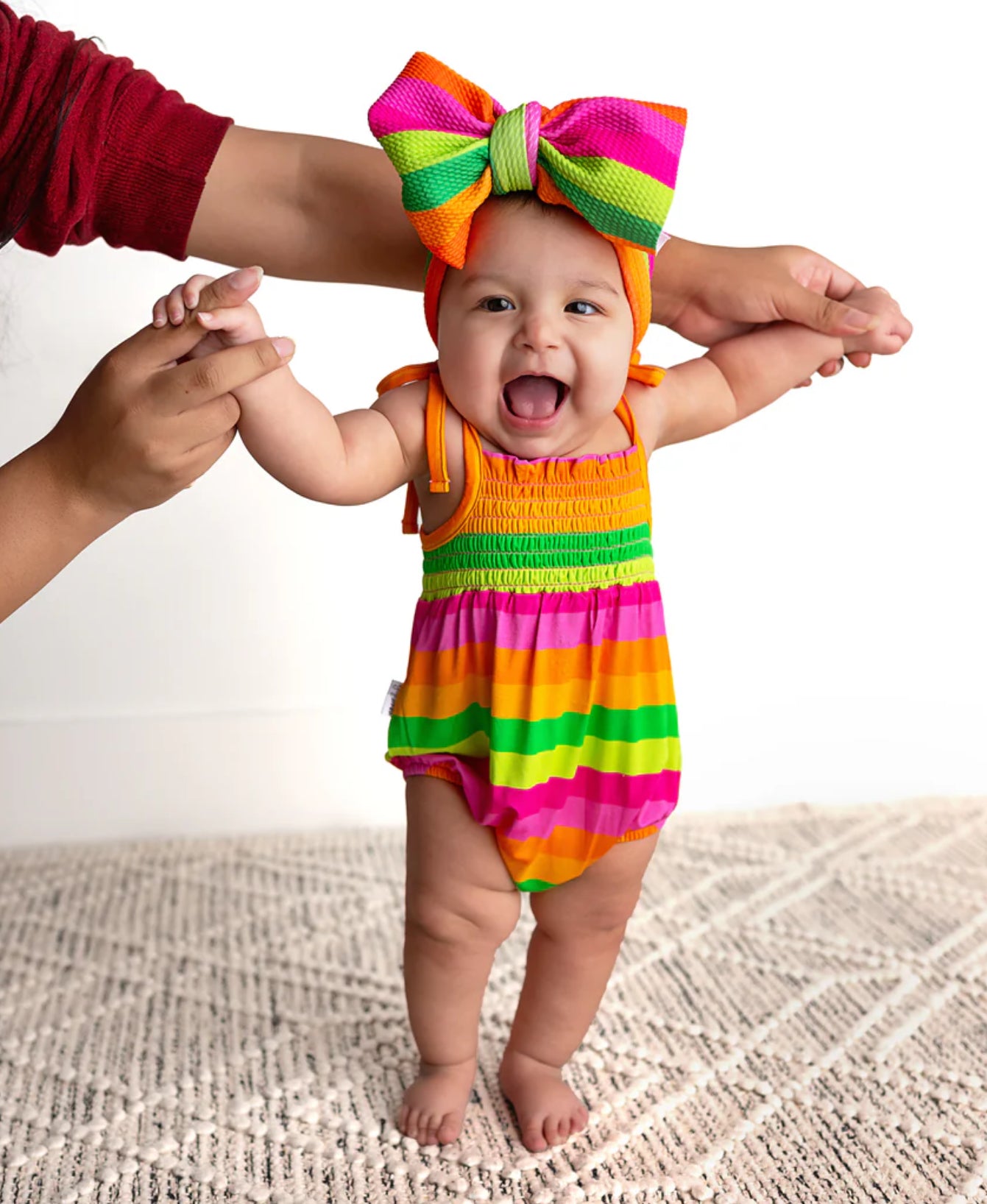 Stephanie Stripe Smocked Bubble Romper by Gigi & Max