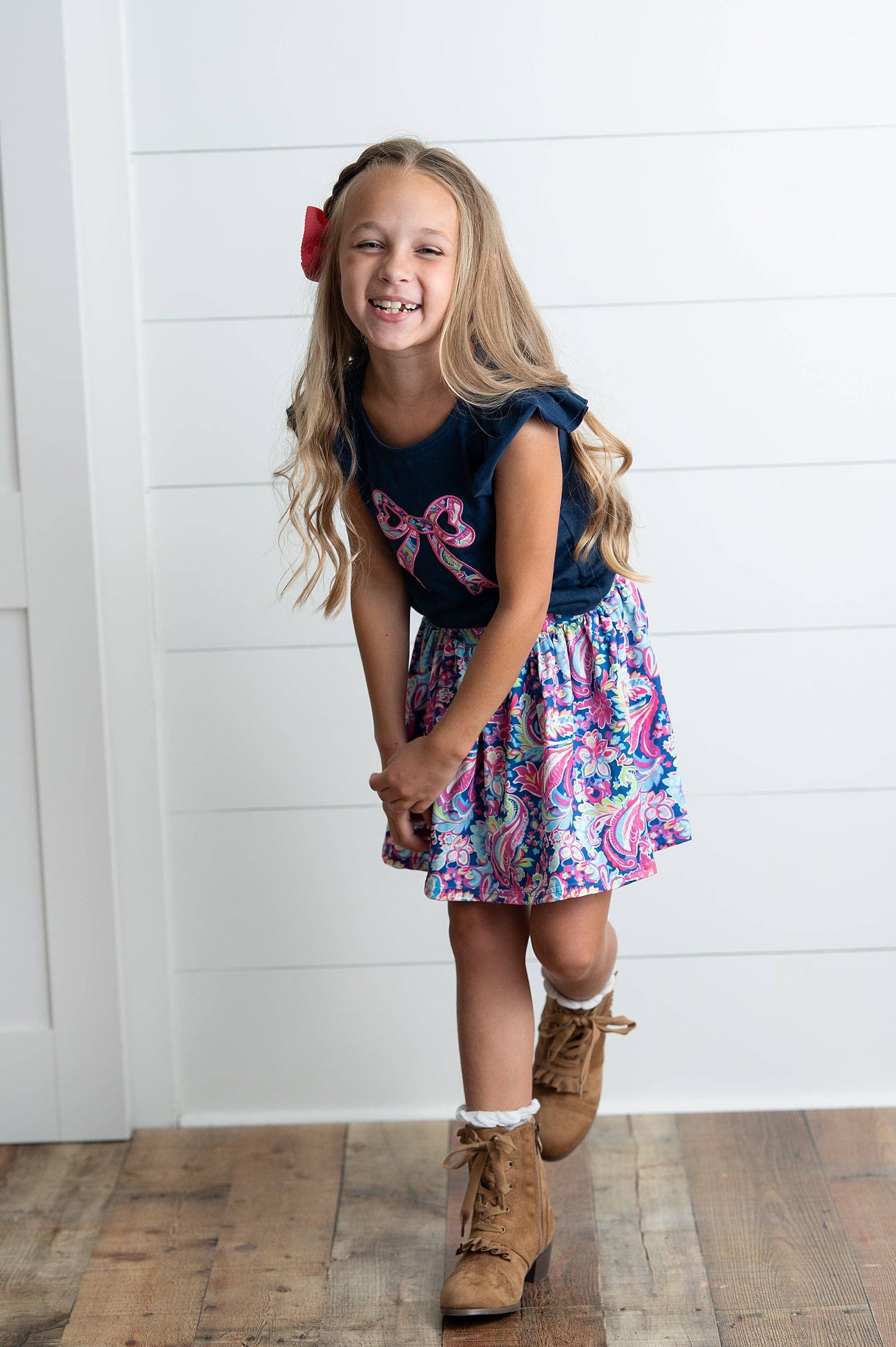 Girls Floral Bow Skort Set