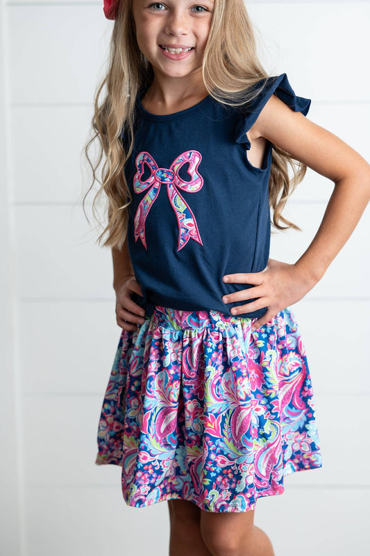 Girls Floral Bow Skort Set