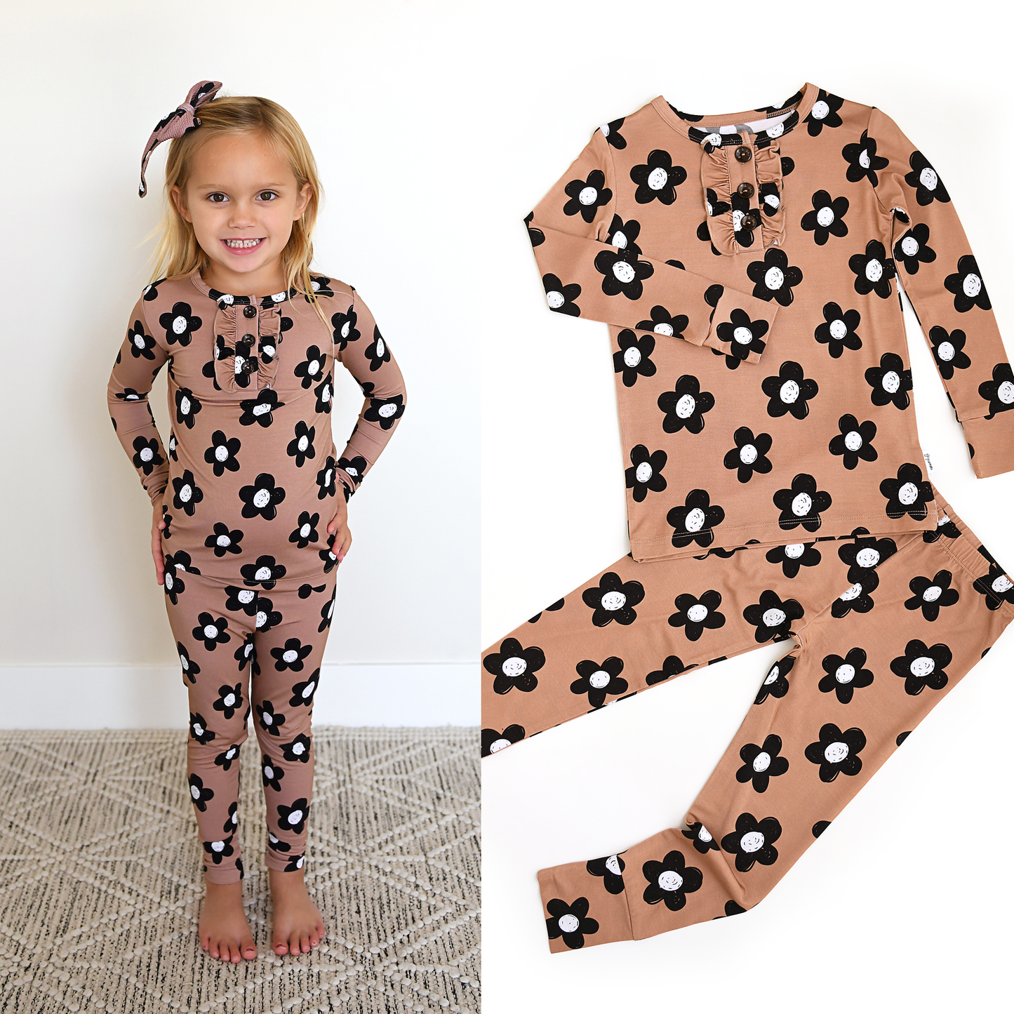 Coco RUFFLE TWO PIECE Bamboo Flowers Lounge Set Girls Outfit