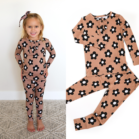 Coco RUFFLE TWO PIECE Bamboo Flowers Lounge Set Girls Outfit