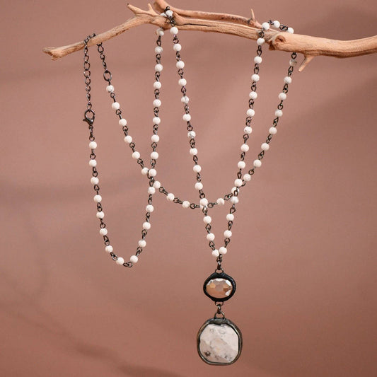 White Howlite Beaded Chain Necklace