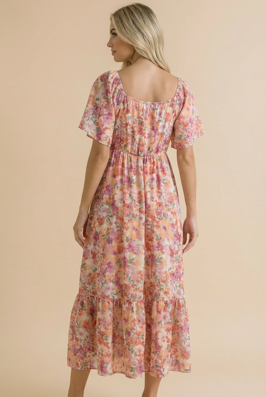 Sweetheart Flutter Sleeve Floral Maxi Dress