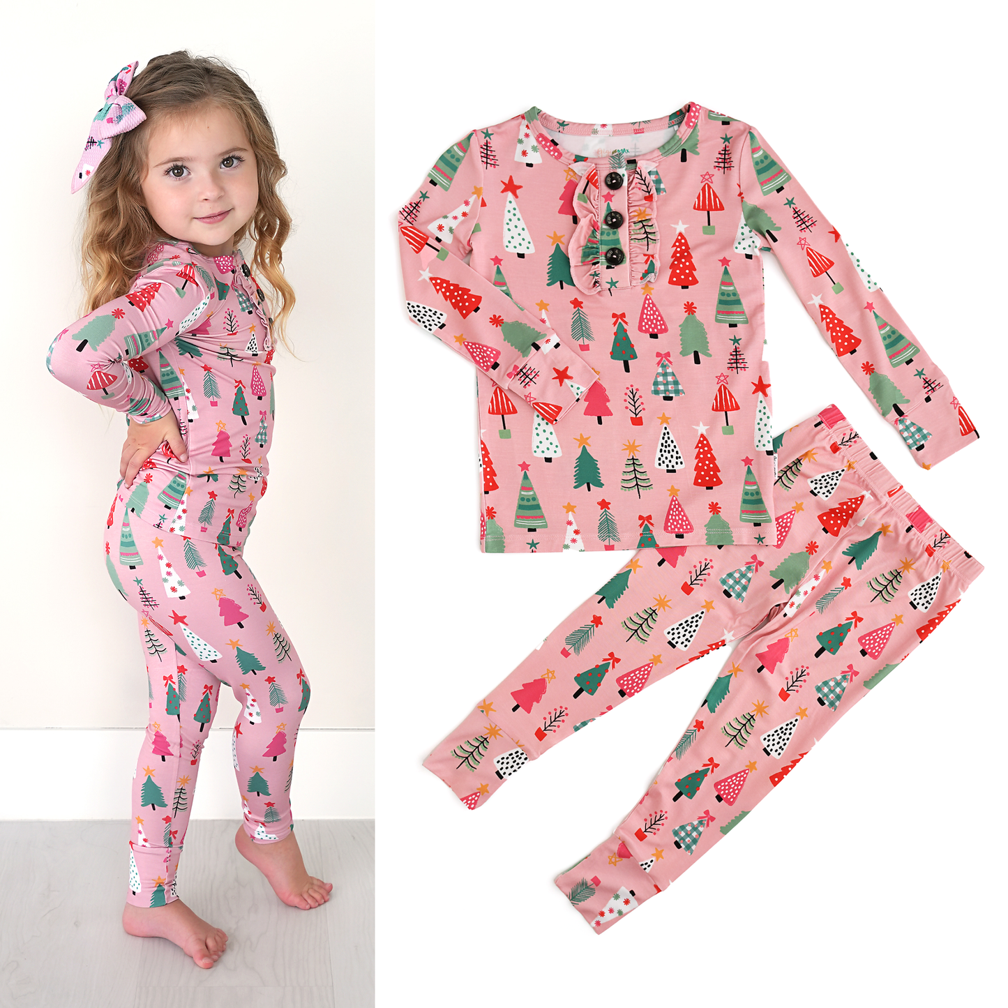 Noelle Pink Trees Ruffle 2 Piece Set