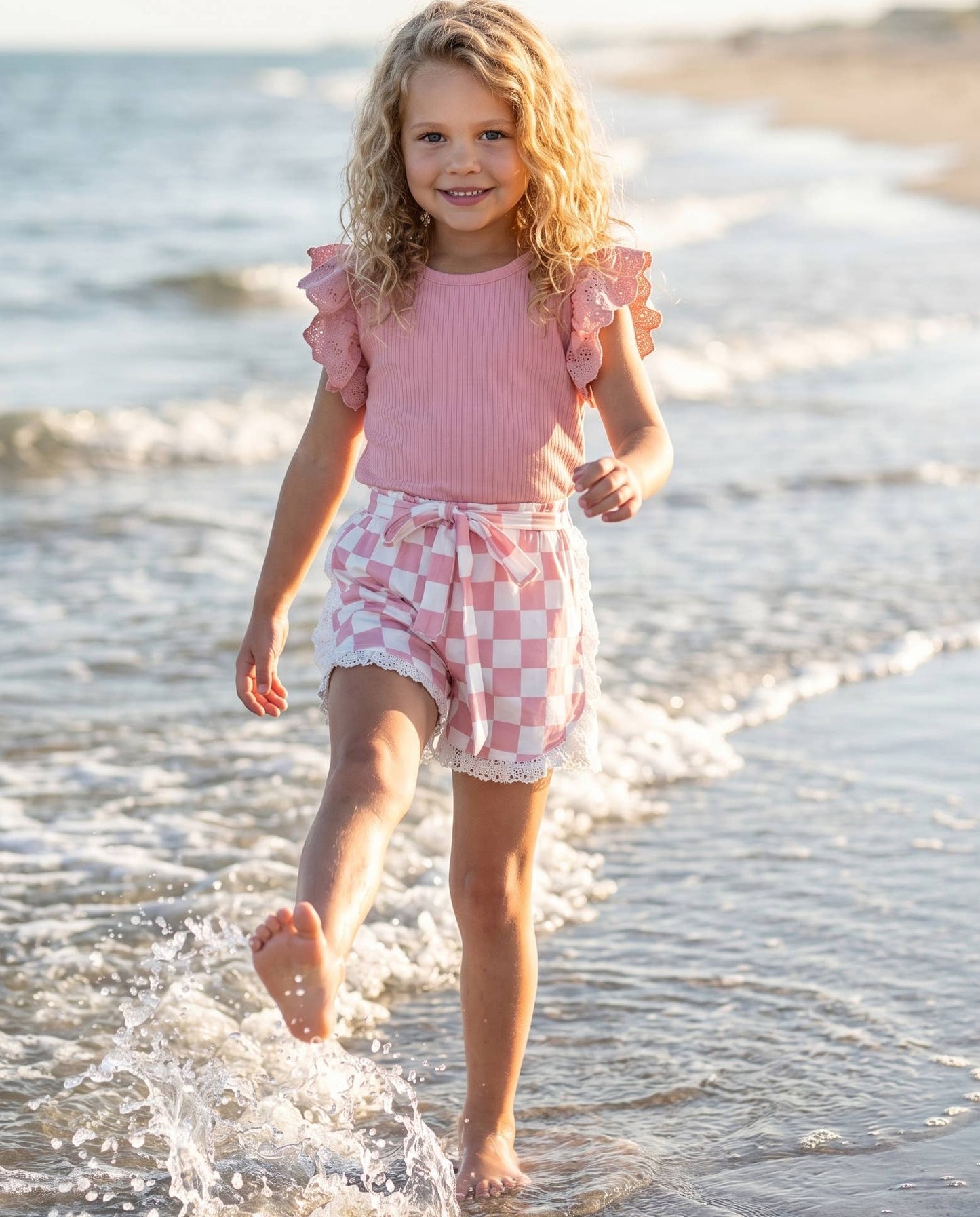 Pink Checkered Short Set