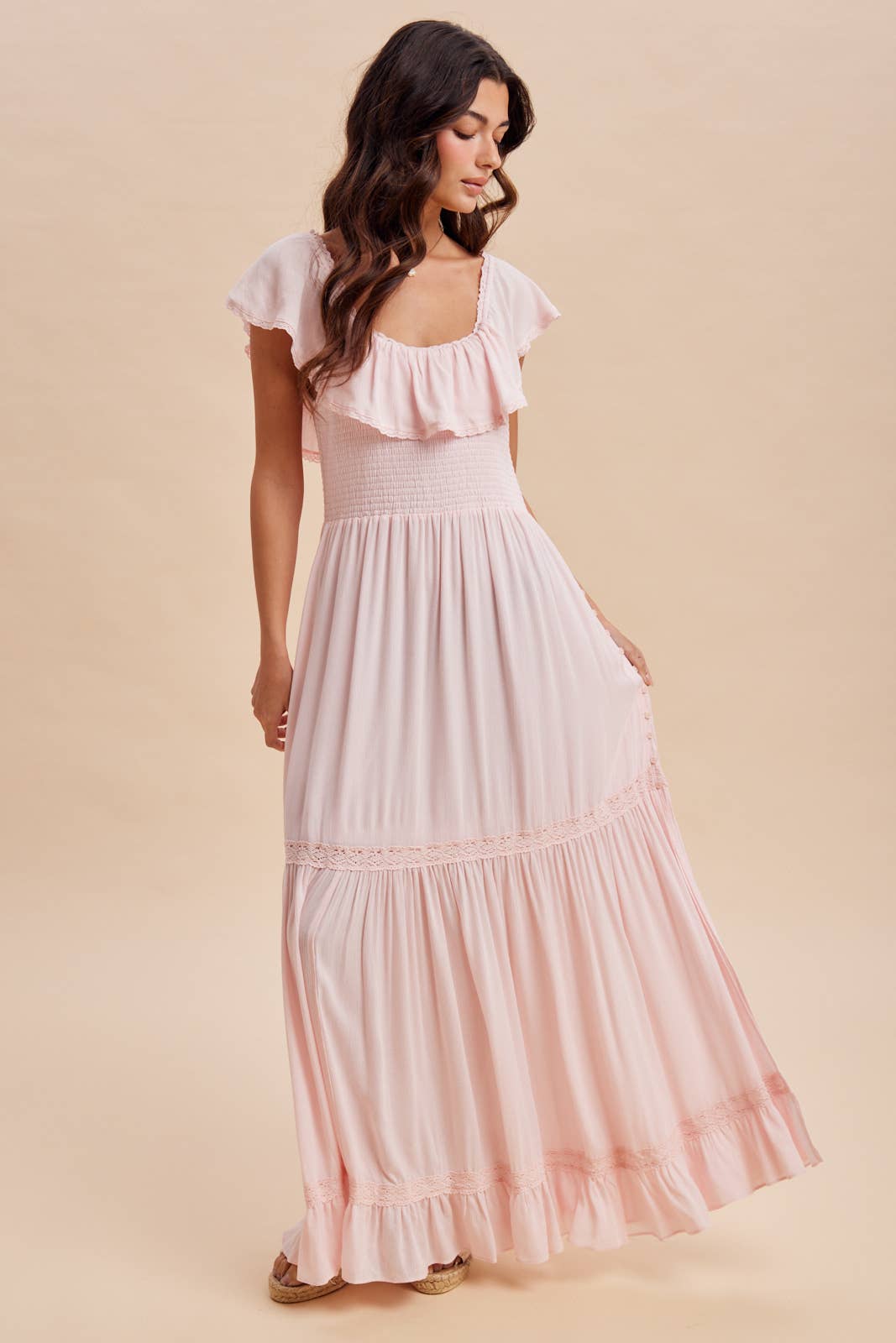RUFFLED FLOUNCE COLLAR MAXI DRESS