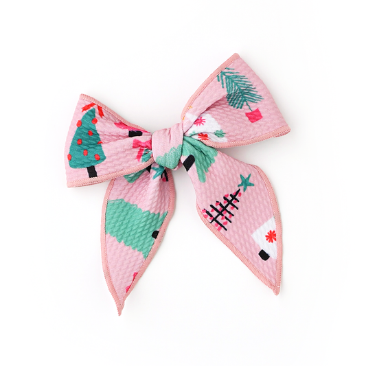 Noelle Pink Trees Clip Bow