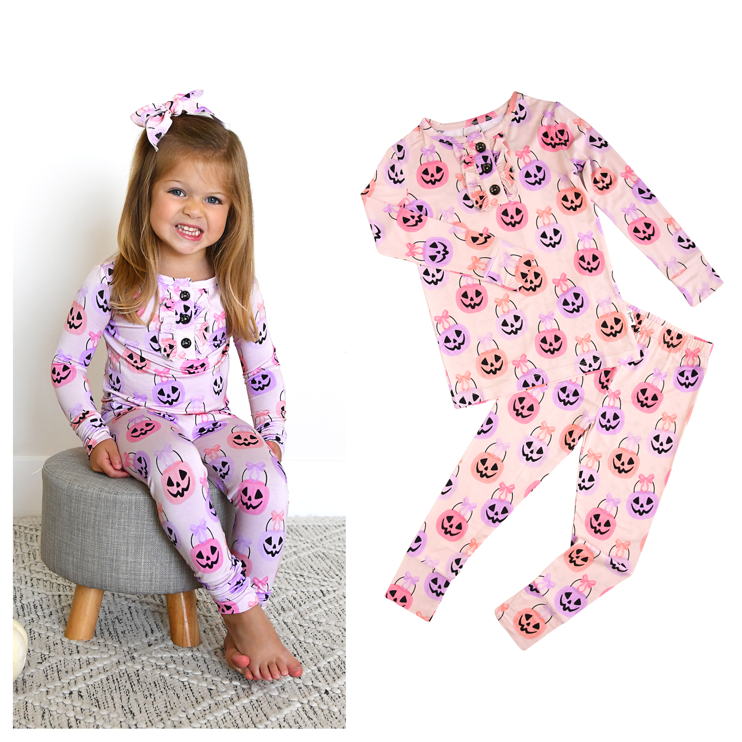 Emmy RUFFLE TWO PIECE Bamboo Halloween Pumpkins Outfit