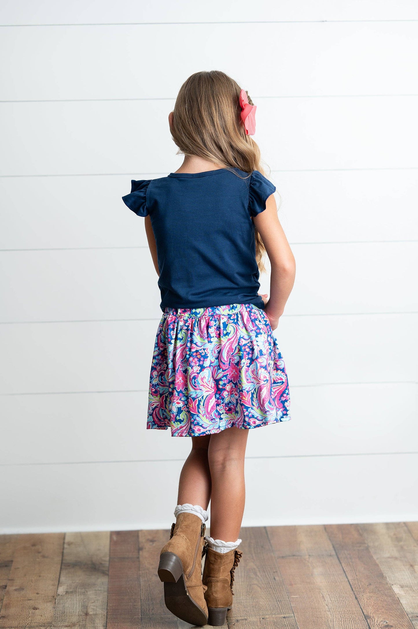 Girls Floral Bow Skort Set