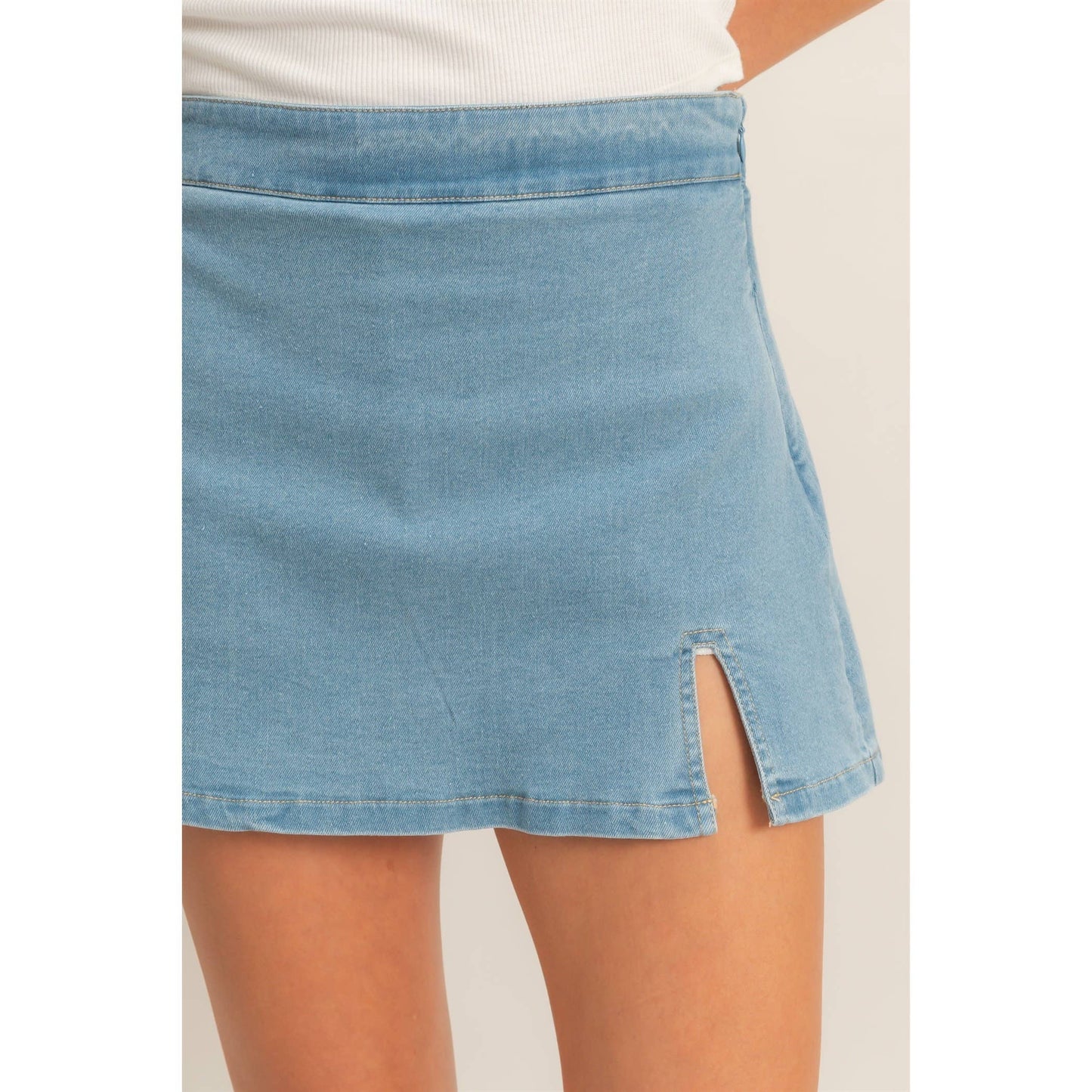 Denim Mini Skirt With Slit