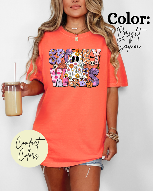 Spooky Vibes Cute Ghost Comfort Colors Tee