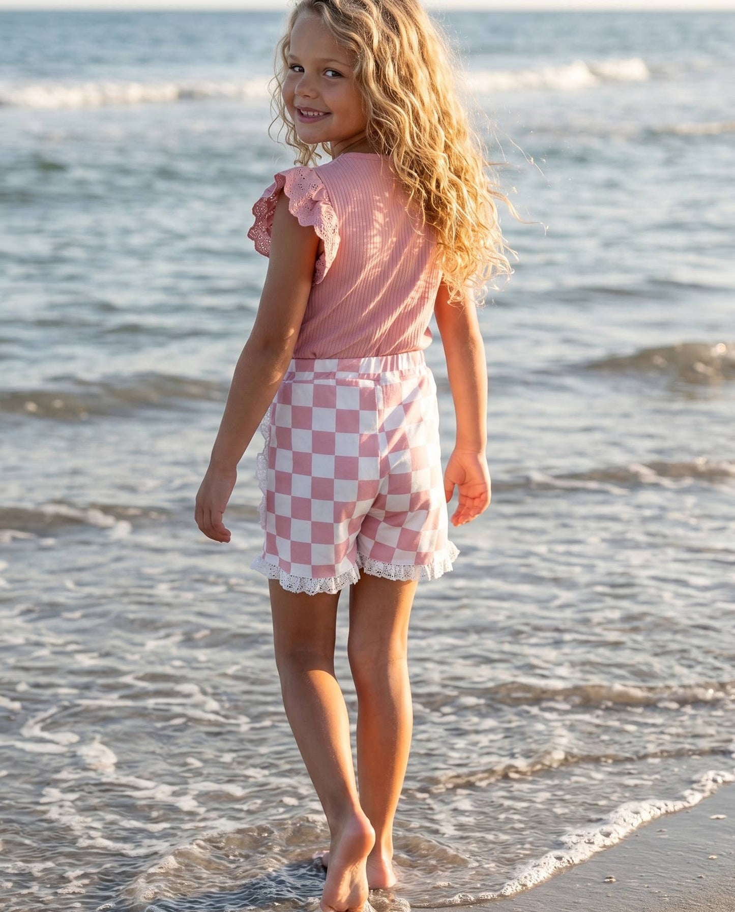 Pink Checkered Short Set