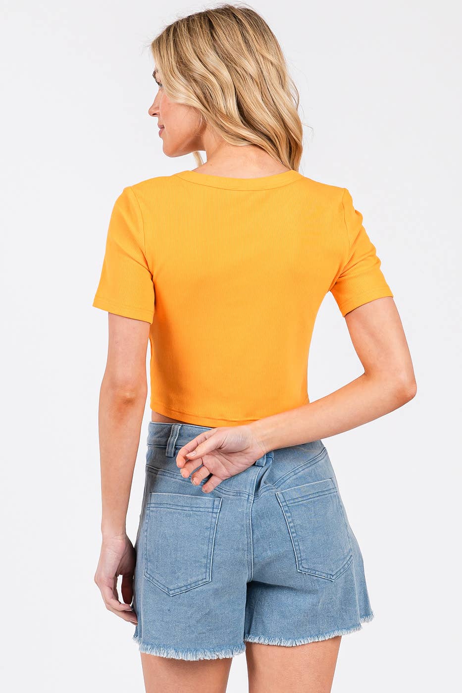 RIBBED ROUND NECK SHORT SLEEVE BASIC CROP TEE