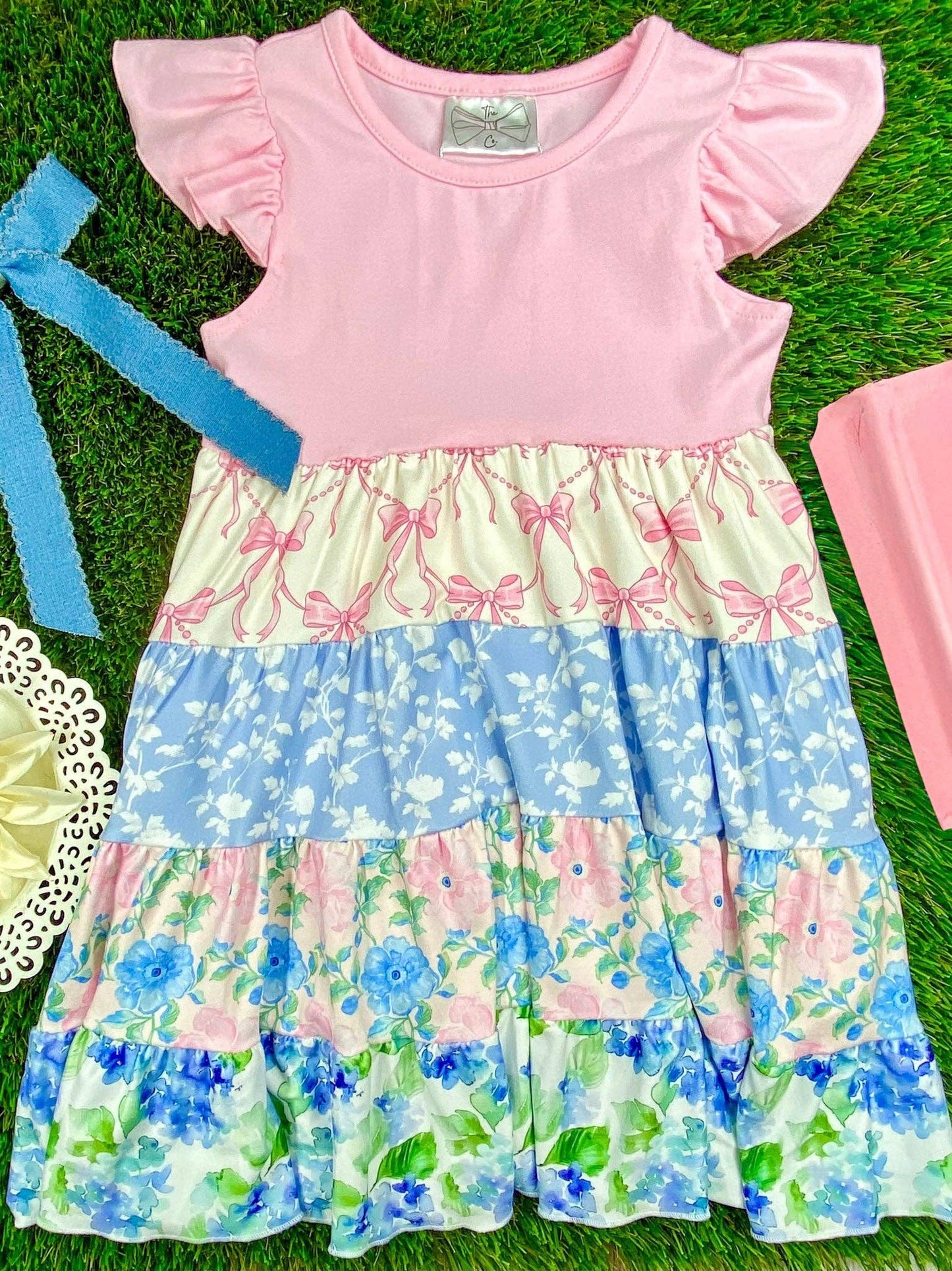 Pink Floral Tiered Dress