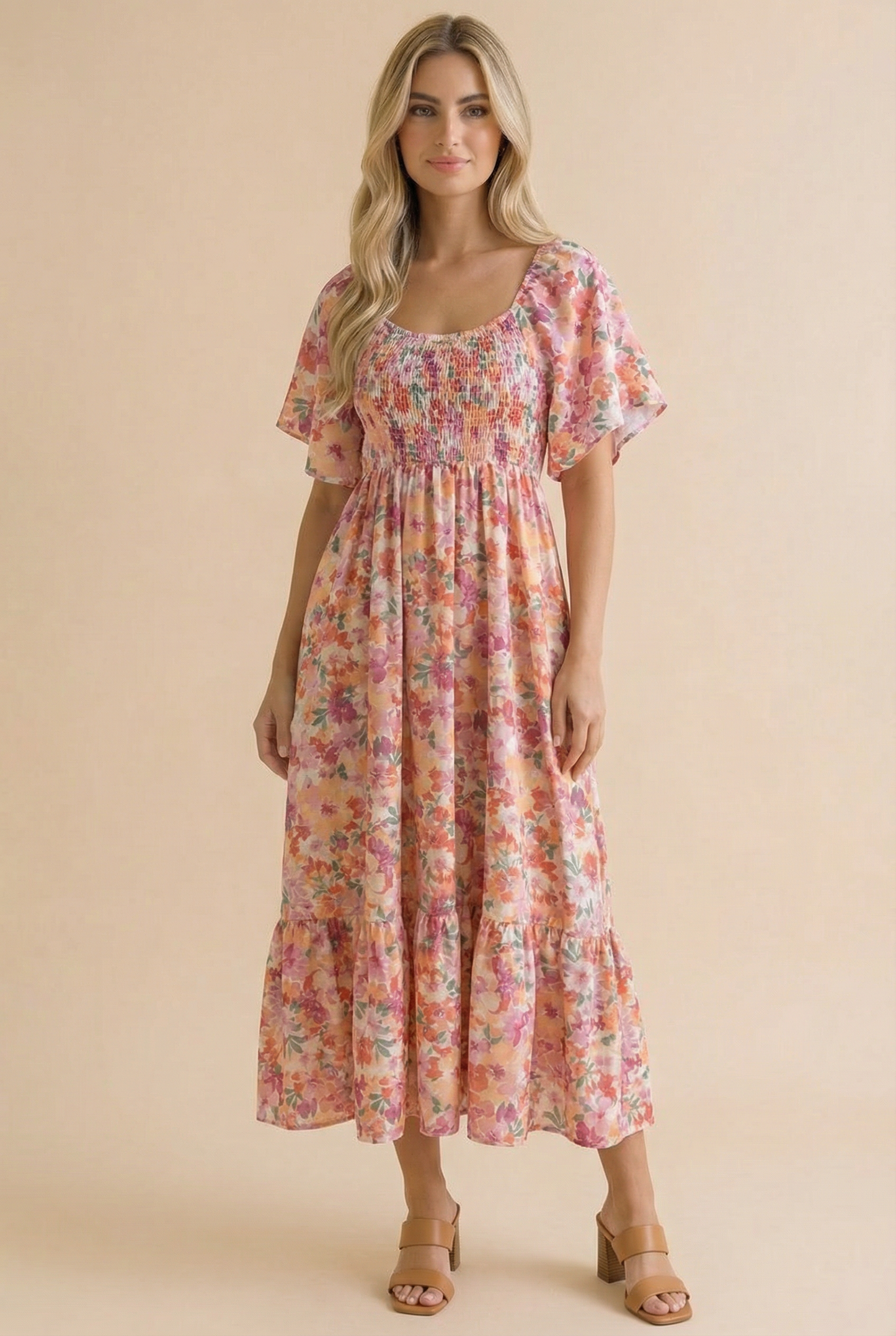 Sweetheart Flutter Sleeve Floral Maxi Dress