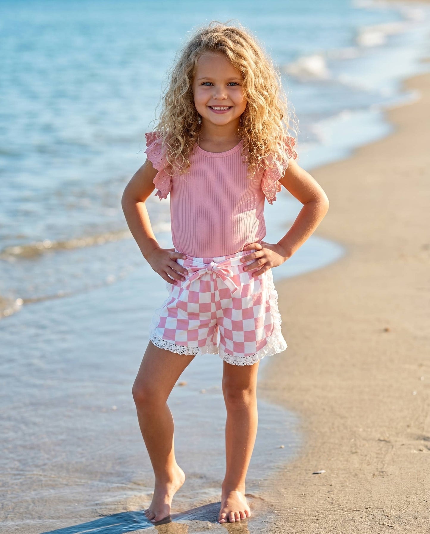 Pink Checkered Short Set