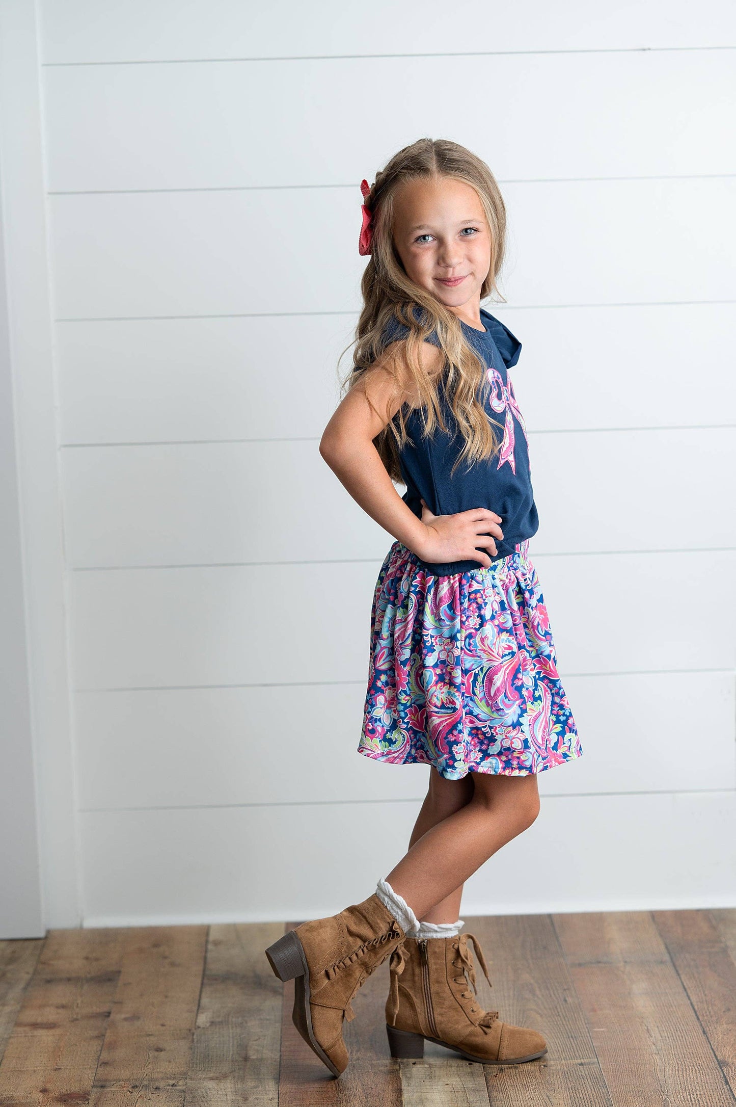 Girls Floral Bow Skort Set