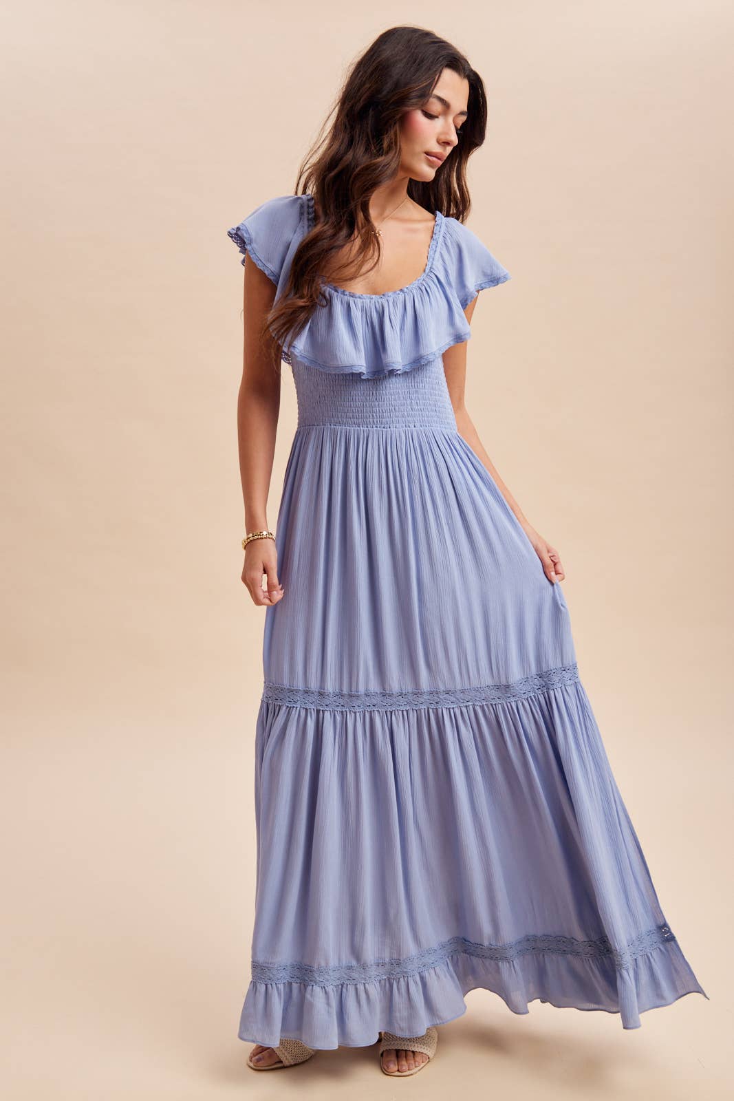 RUFFLED FLOUNCE COLLAR MAXI DRESS