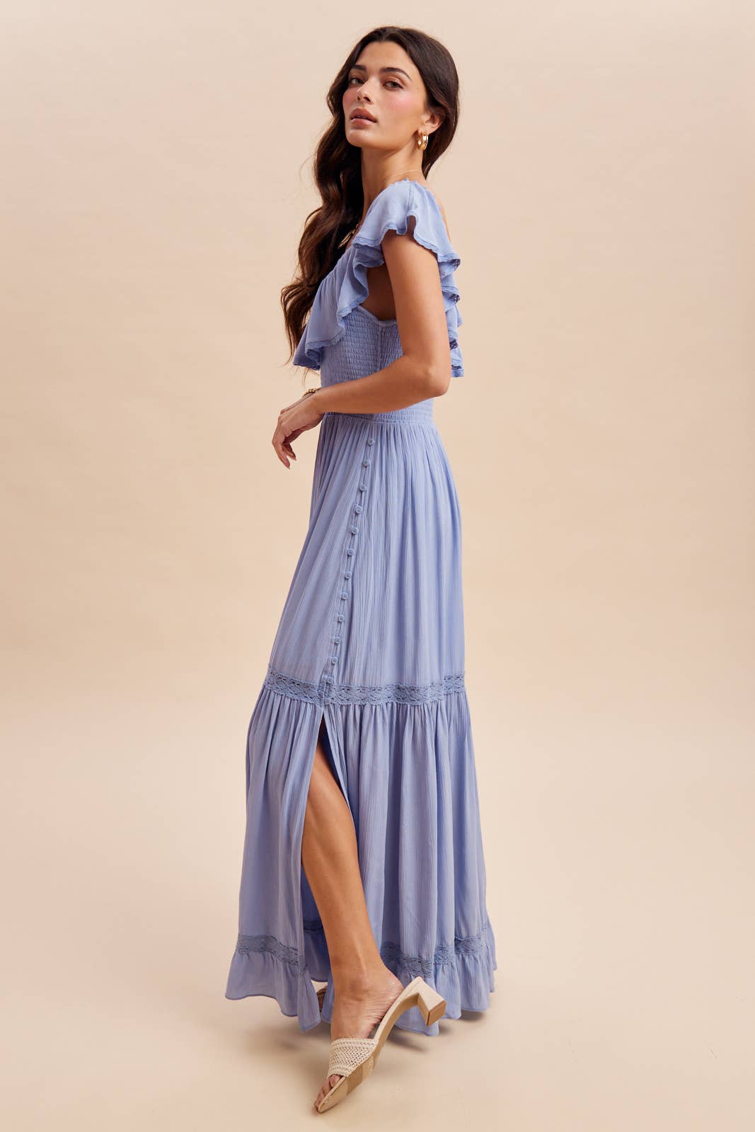 RUFFLED FLOUNCE COLLAR MAXI DRESS